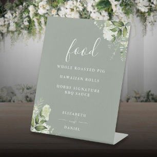 Signe De Table Menu de nourriture de verdure florale vert sauge m