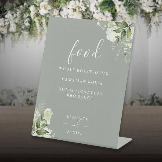 Signe De Table Menu de nourriture de verdure florale vert sauge m