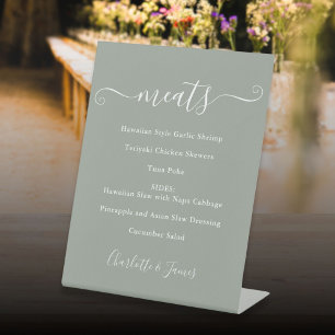 Signe De Table Menu de nourriture vert sauge signature écriture