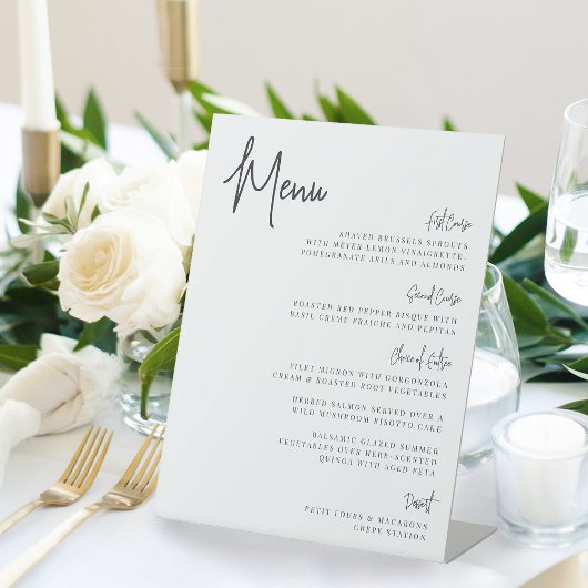 Signe De Table Menu de script manuscrit moderne noir et blanc
