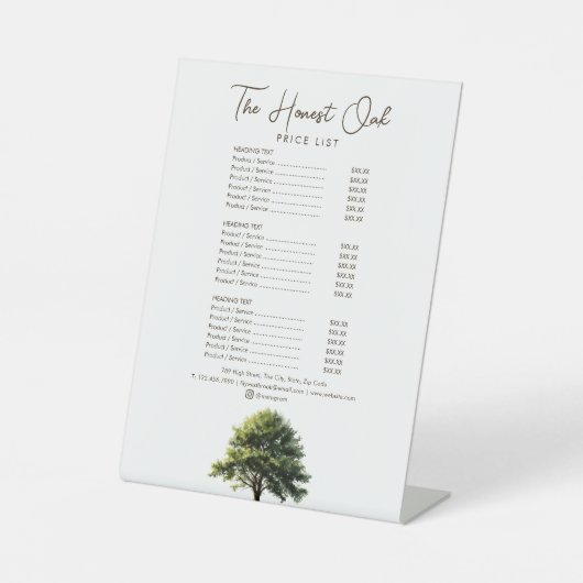 Signe De Table Menu de service élégant moderne arbre de chêne aqu (Recto)