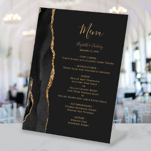 Signe De Table Menu de table de mariage élégant noir et or