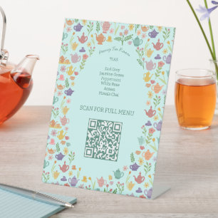 Signe De Table Menu de thé Code QR personnalisé couleur mignon