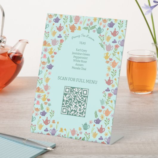 Signe De Table Menu de thé Code QR personnalisé couleur mignon (In SItu)