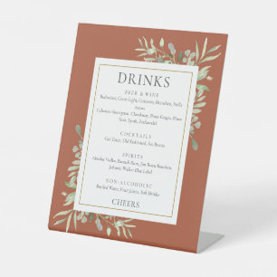 Signe De Table Menu des boissons à la verdure à l'aquarelle Terra