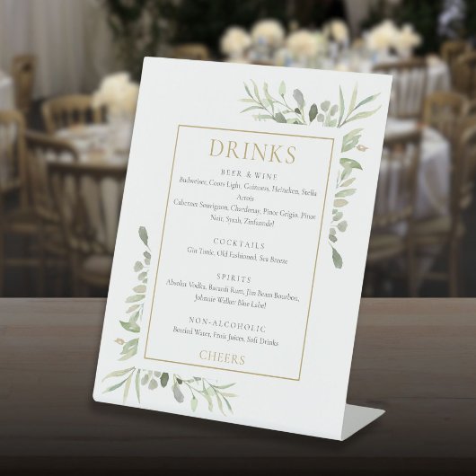 Signe De Table Menu des boissons à la verdure aquarelle