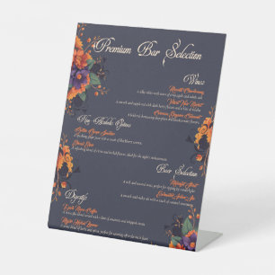 Signe De Table Menu des boissons à motif floral gothique élégant