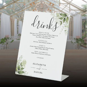 Signe De Table Menu des Boissons de Mariage à la Végétation Flora