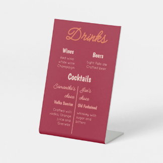 Signe De Table Menu des Boissons de Mariage Rétro Crépuscule Vint