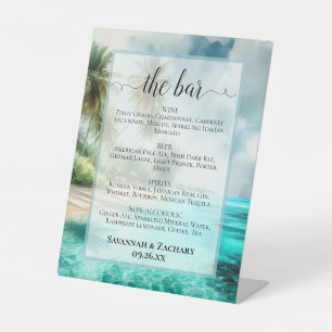 Signe De Table Menu des boissons de mariage sur la plage tropical