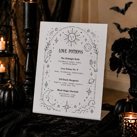 Signe De Table Menu des boissons du bar de mariage céleste