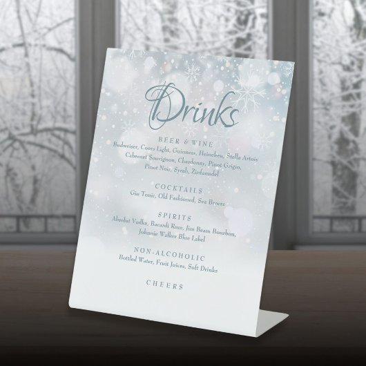 Signe De Table Menu des boissons Flocons de neige d'hiver