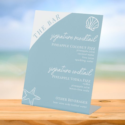 Signe De Table Menu des Boissons Signature Editable Bar de Plage