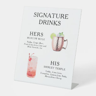 Signe De Table Menu des cocktails de mariage affiche de boissons