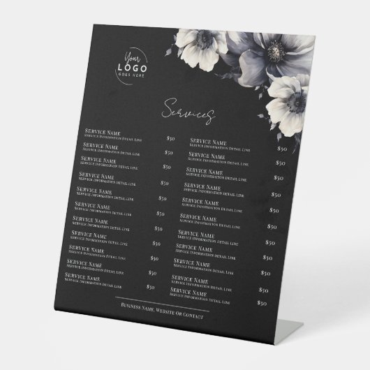 Signe De Table Menu des services en noir blanc (Recto)