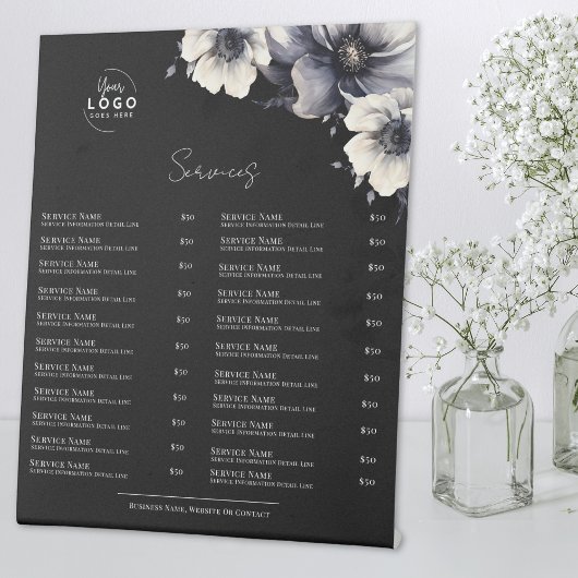 Signe De Table Menu des services Noir Blanc