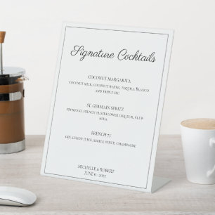 Signe De Table Menu Design Élégant Bar Script Cocktails Mariage