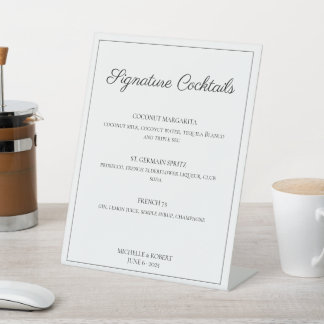 Signe De Table Menu Design Élégant Bar Script Cocktails Mariage