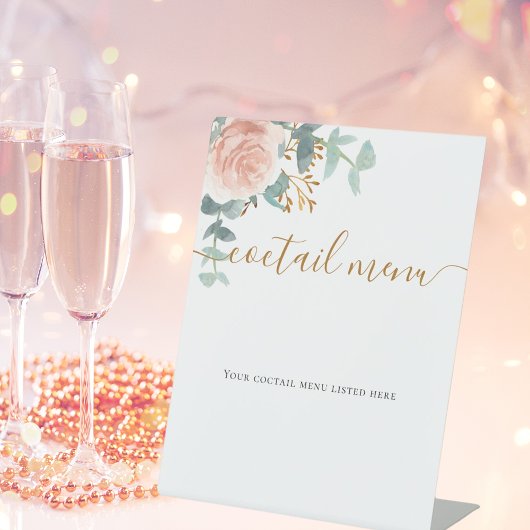 Signe De Table Menu du bar à cocktails à fleurs rose pâle