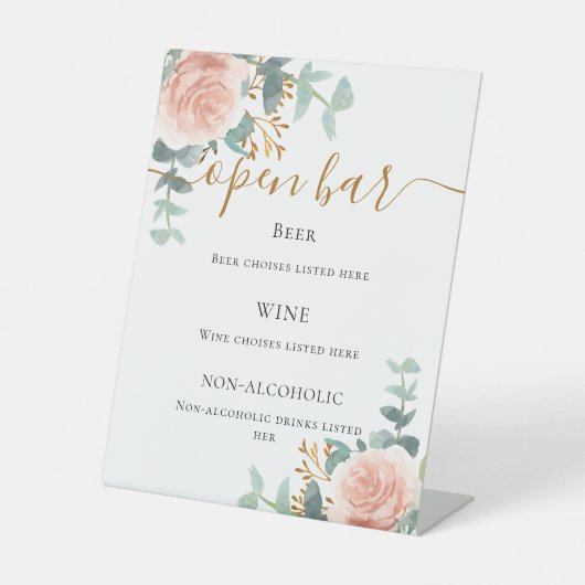 Signe De Table Menu du bar à eucalyptus rose pâle (Recto)