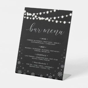 Signe De Table Menu du bar de douche de mariage d'hiver Silver &