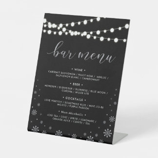 Signe De Table Menu du bar de douche de mariage d'hiver Silver & 
