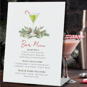 Signe De Table Menu du bar de la fête de Noël Martini Drinks
