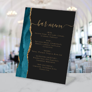 Signe De Table Menu du bar de mariage bleu sarcelle or agate fonc