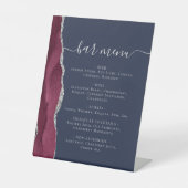 Signe De Table Menu du bar de mariage Bordeaux Argent Agate Bleu  (Recto)