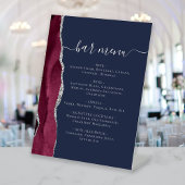 Signe De Table Menu du bar de mariage Bordeaux Argent Agate Bleu 
