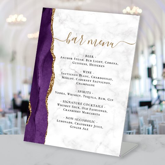 Signe De Table Menu du bar de mariage Marbre Agate Violet Or