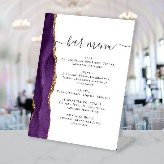 Signe De Table Menu du bar de mariage Purple Gold Agate