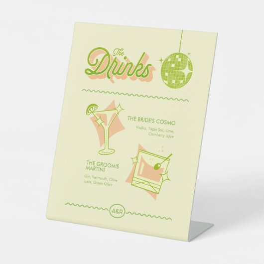 Signe De Table Menu du bar de mariage rétro disco (Recto)