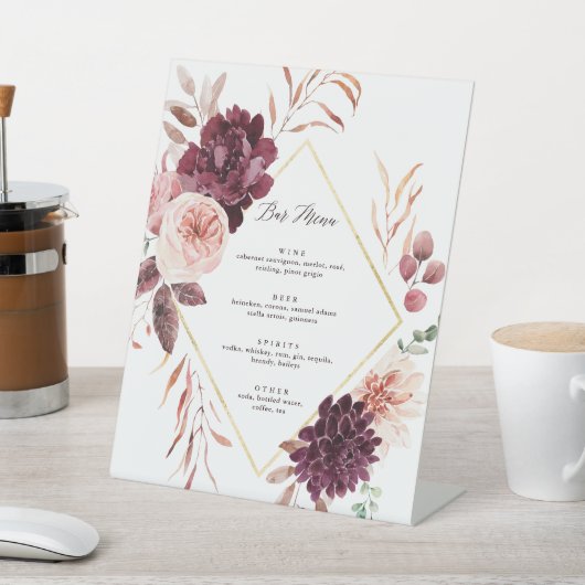 Signe De Table Menu du bar de mariage Romance d'Automne (In SItu)