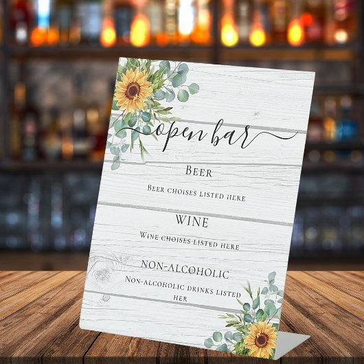 Signe De Table Menu du bar en bois de Sunflower eucalyptus