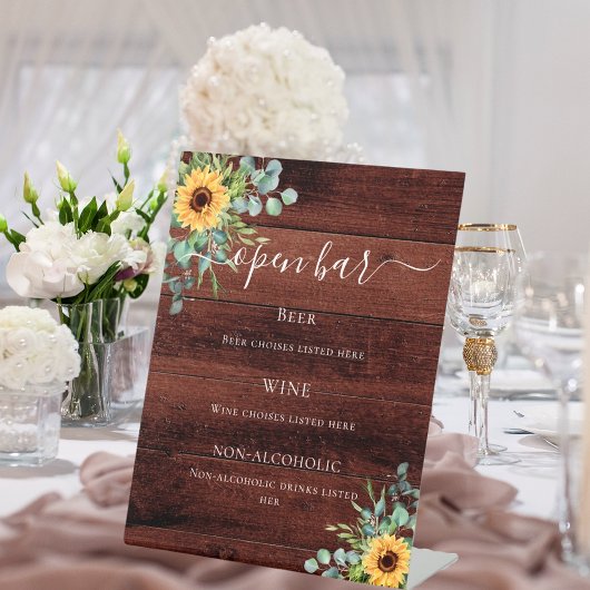 Signe De Table Menu du bar en bois de Sunflower eucalyptus