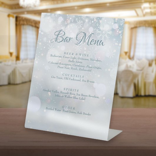Signe De Table Menu du bar Flocons de neige d'hiver