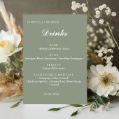 Signe De Table Menu du bar mariage vert Sage, boisson mariage