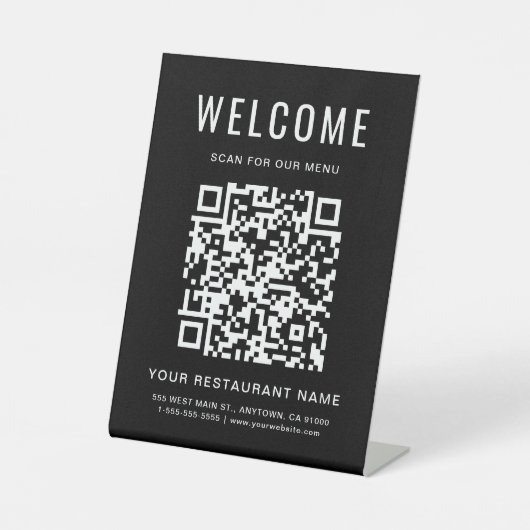 Signe De Table Menu du restaurant moderne QR Code Table noire (Recto)