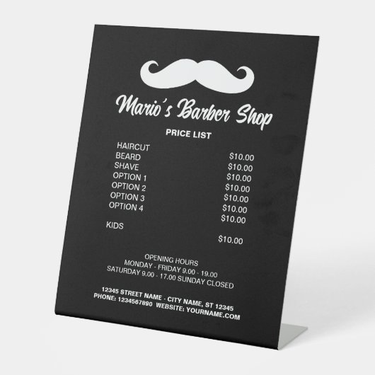 Signe De Table Menu du salon de coiffure pour hommes (Recto)