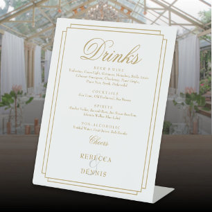 Signe De Table Menu élégant de boissons de mariage Art Déco en or