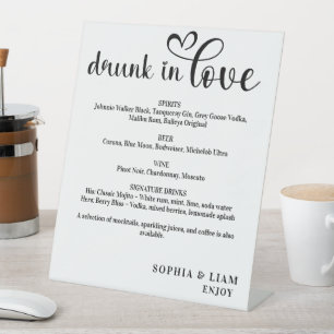 Signe De Table Menu Élégant Noir et Blanc de Mariage "Ivre d'Amou