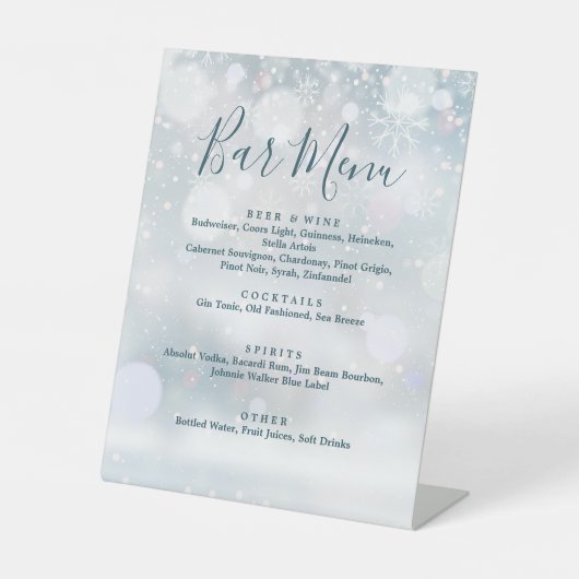 Signe De Table Menu élégant Winter Wonderland Bar (Recto)
