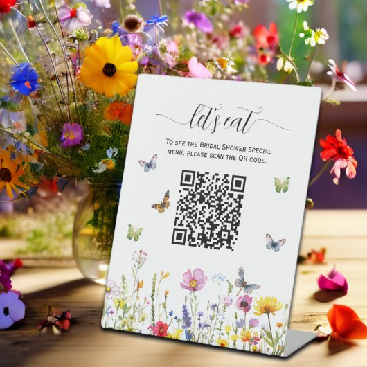 Signe De Table Menu Fête des mariées de code QR fleur sauvage