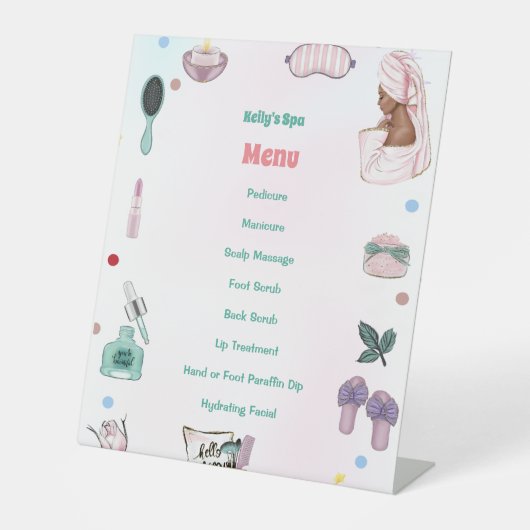 Signe De Table Menu Fille Spa Anniversaire (Recto)