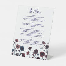 Menu floral bordeaux et bleu, élégant