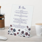 Signe De Table Menu floral bordeaux et bleu, élégant (In SItu)