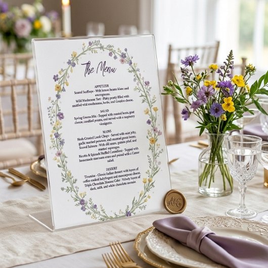 Signe De Table Menu floral simple moderne, Bohème
