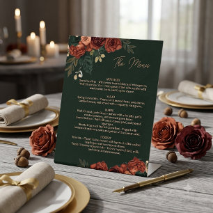 Signe De Table Menu floral vert foncé romantique ,Menu de mariage