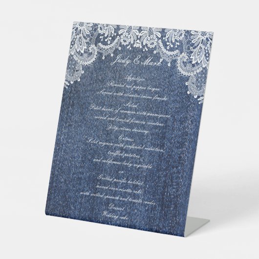 Signe De Table Menu Mariage Blue Jean Denim Et Dentelle (Recto)